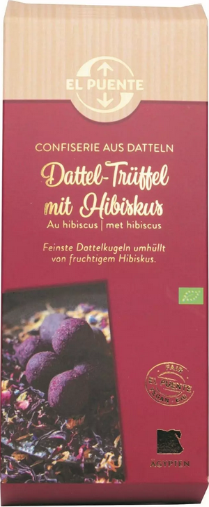 Dattel-Trüffel Confiserie, verschiedene Sorten z.B. mit Hibiskus, 120 g, bio, vegan
