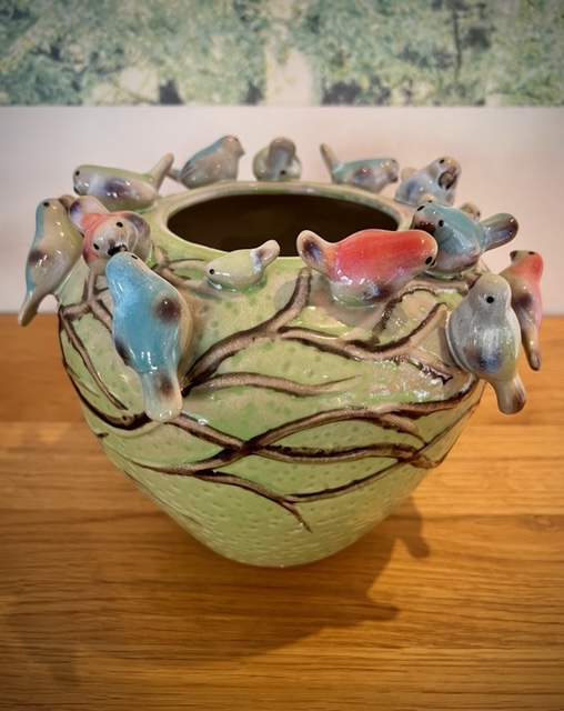 Vase | "Vögel" grün - mittelgroß