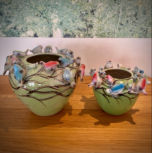 Vase | "Vögel" grün - mittelgroß