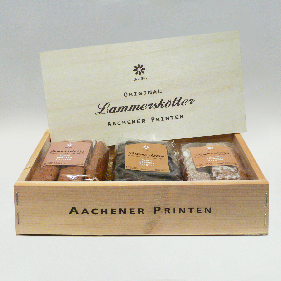 Printen 3er Kiste | Schokoladen-, Kräuter- und Prinzess Printen