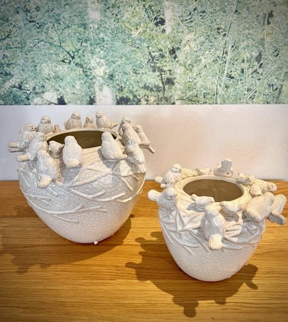 Vase | "Vögel" weiß - mittelgroß